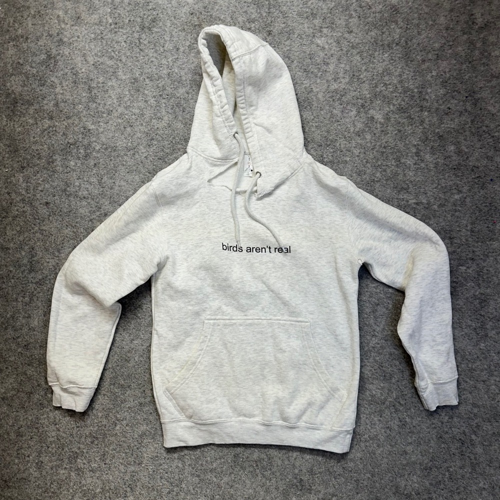Lane Seven Birds Aren't Real Hoodie Women S Gray Graphic Pullover Distressed
